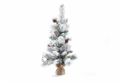 ALBERO DI NATALE INNEVATO CON BASE IN JUTA 75CCM 55RAMI