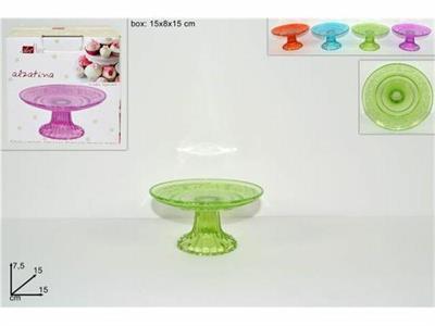 ALZATA IN VETRO DECORATO 15CM 4COLORI ASS.