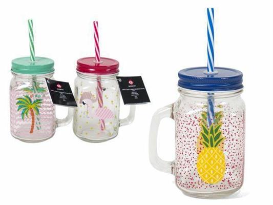 BARATTOLO IN VETRO CON CANNUCCIA 450ML DECORI ASS.