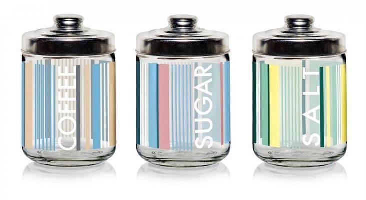 BARATTOLO VETRO 800 ML SET 3 PZ DECORO TEXTILE