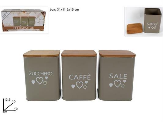 BARATTOLO IN LATTA CON TAPPO BAMBOO SET 3PZ DEC.CUORI