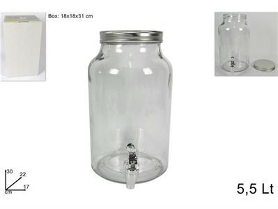 BARATTOLO IN VETRO CON RUBINETTO 5,5LT