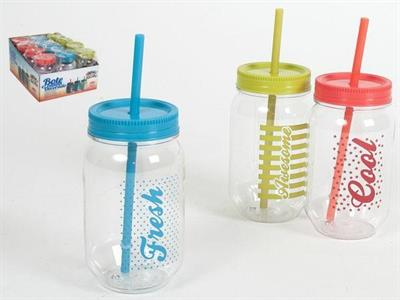 BARATTOLO IN VETRO CON CANNUCCIA 450ML DECORI ASS.