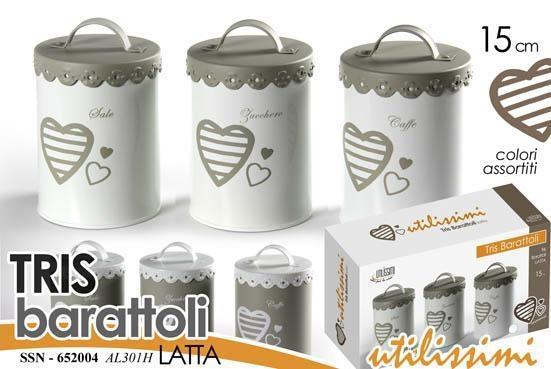 BARATTOLO SET 3PZ LATTA DECORO CUORE 11X15CM COLORI ASS.
