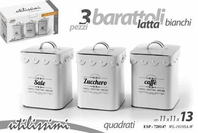 BARATTOLO TRIS IN LATTA 11X11X13CM COLORE BIANCO
