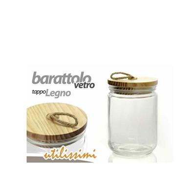 BARATTOLO VETRO CON COPERCHIO IN LEGNO 1100 ML 11 X H16,7 CM