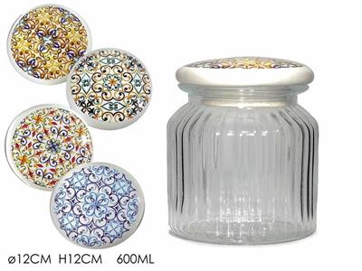 BARATTOLO TONDO VETRO 600 ML 4 DECORI ASS