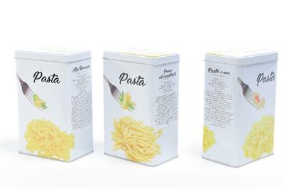 BARATTOLO IN LATTA PER PASTA CORTA 19X12X8CM DECORI ASS.
