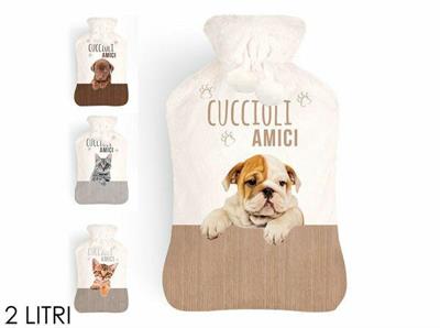 BORSA ACQUA CALDA 2LT CON COVER CUCCIOLI AMICI DECORI ASS.
