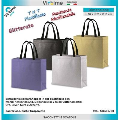 BORSA SHOPPING BAG TNT PLASTIFICATO 25 X 30 X 10 CM GLITTER
