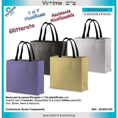 BORSA SHOPPING BAG TNT PLASTIFICATO 35 X 40 X 13 CM GLITTER