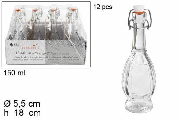 BOTTIGLIA IN VETRO 150ML CON TAPPO H18CM