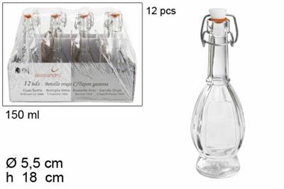 BOTTIGLIA IN VETRO 150ML CON TAPPO H18CM