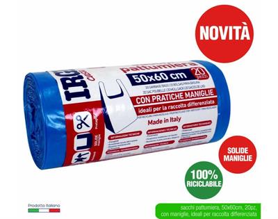 BUSTE SACCHETTO PATTUMIERA 50X60CM 20PZ AZZURRE 30LT