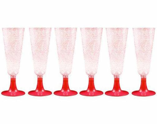 CALICE IN PLASTICA CONF. 6PZ GLITTER ROSSO