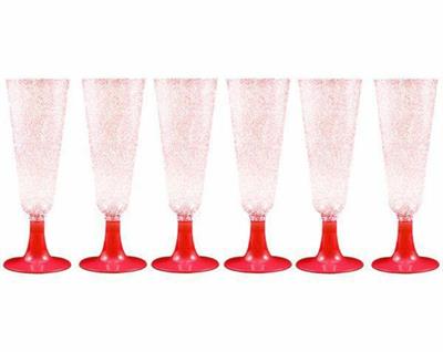 CALICE IN PLASTICA CONF. 6PZ GLITTER ROSSO