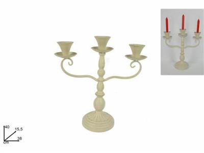 CANDELIERE IN FERRO 3POSTI BEIGE ANTICHIZZATO