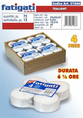 CANDELA TEALIGHT CONF. 4PZ DURATA 6 1/2 ORE