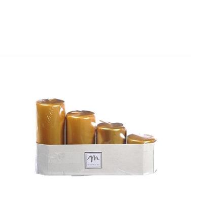 CANDELA PILLAR AVVENTO ORO D. 5 X H12 / 10 / 8 / 6 CM 4 PZ