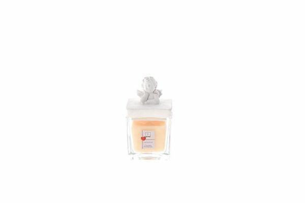 CANDELA IN BICCHIERE QUADRO DI VETRO E TAPPO IN GESSO 6XH6CM