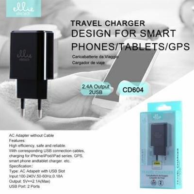 CARICABATTERIA DA VIAGGIO 2USB 2,4A COLORE BIANCO