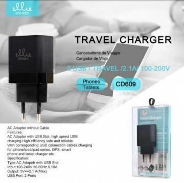 CARICABATTERIA DA VIAGGIO 2USB 2,1A COLORE NERO