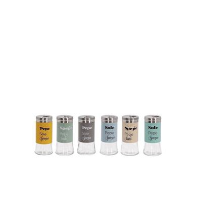BARATTOLO PORTASPEZIE VETRO/ACCIAIO D. 5 X H11 CM 6 COLORI A