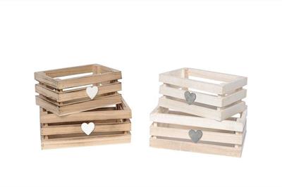 CASSETTINA CON CUORE DECORATIVO IN LEGNO SET 2PZ COLORI ASS.