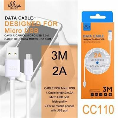 CAVO MICROUSB V8 A USB 3MT 2A COLORE BIANCO