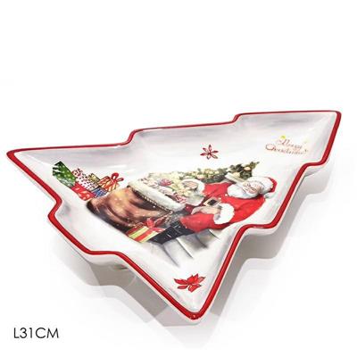CENTROTAVOLA CERAMICA ALBERO DECORO BABBO NATALE 31 CM