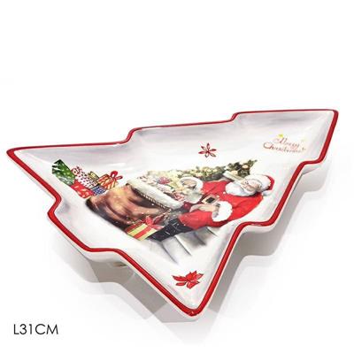 CENTROTAVOLA CERAMICA ALBERO DECORO BABBO NATALE 31 CM
