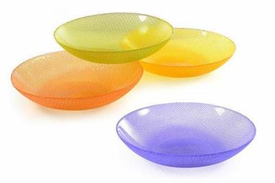 CENTROTAVOLA TUANA IN VETRO D.30CM DECORI E COLORI ASS.