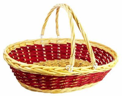CESTO VIMINI OVALE C/MANICI COLORE ROSSO/MIELE 50X38X14CM