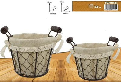 CESTO IN METALLO CON TESSUTO SET 2 PZ