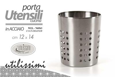 CESTELLO PORTAUTENSILI CUCINA IN ACCIAIO 12X14CM
