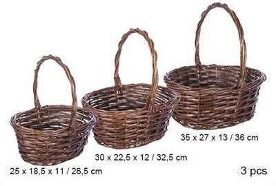 CESTINO OVALE IN VIMINI COLORE MARRONE CONF. 3 PZ