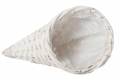 CESTO BIANCO IN VIMINI FORMA CORNUCOPIA